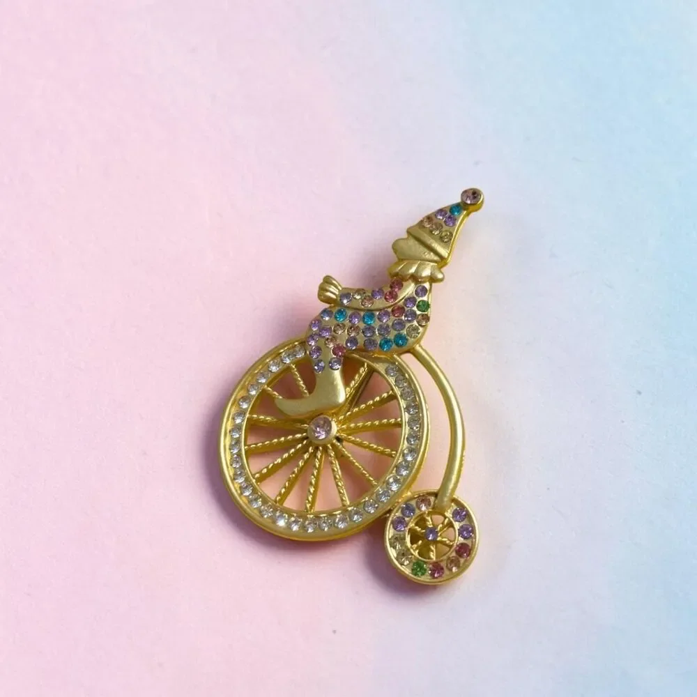 Vintage Style Rhinestone Clown Brooch, Circus Jewelry, Colorful Clown Accessory